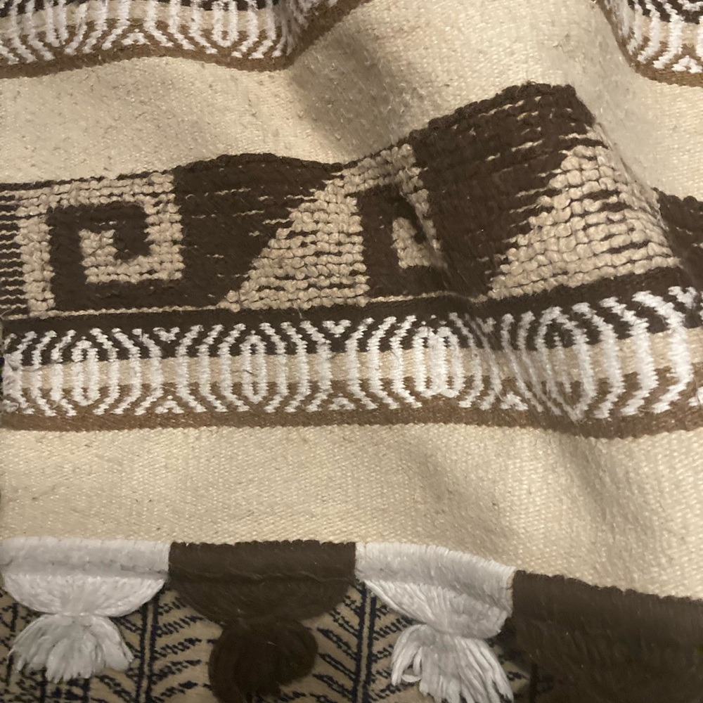 Peruvian? Brown /Cream Geometric Pattern Rug/Wall Hanging Wool Blend pre loved - Picture 8 of 15